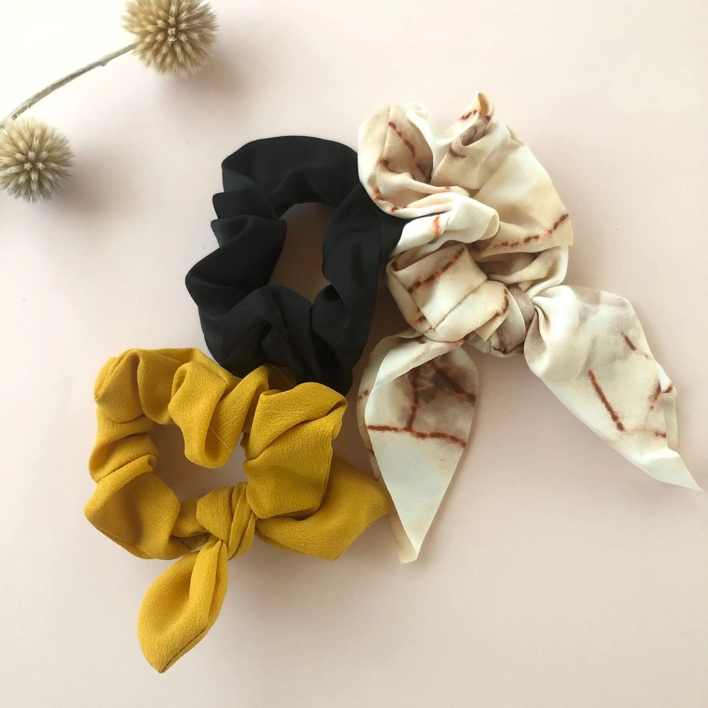 Bunny Ears Scrunchie Set Gold and Black Ponytail Holders Hair Ties Gifts